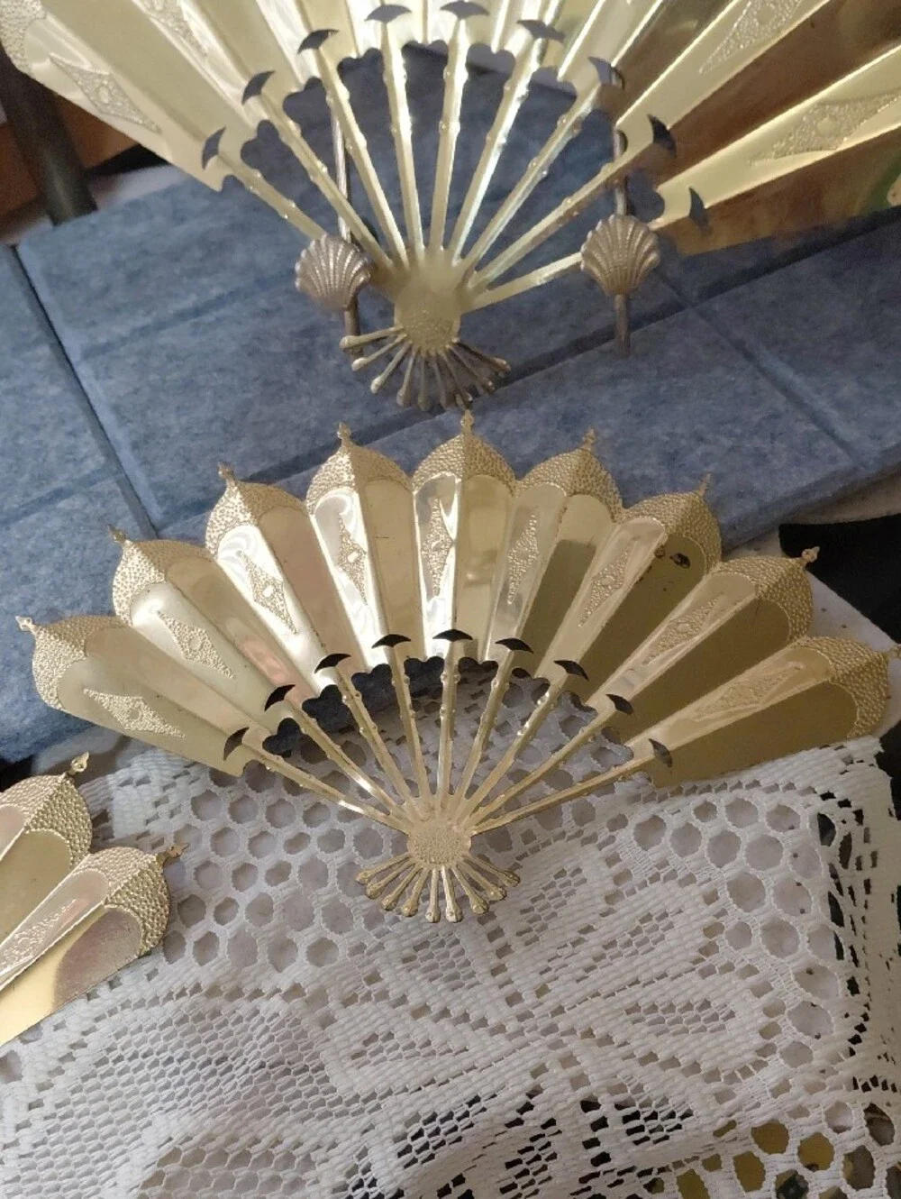 Homco Gold Metal Fan Wall Decor - Set of Four Ornate Fans